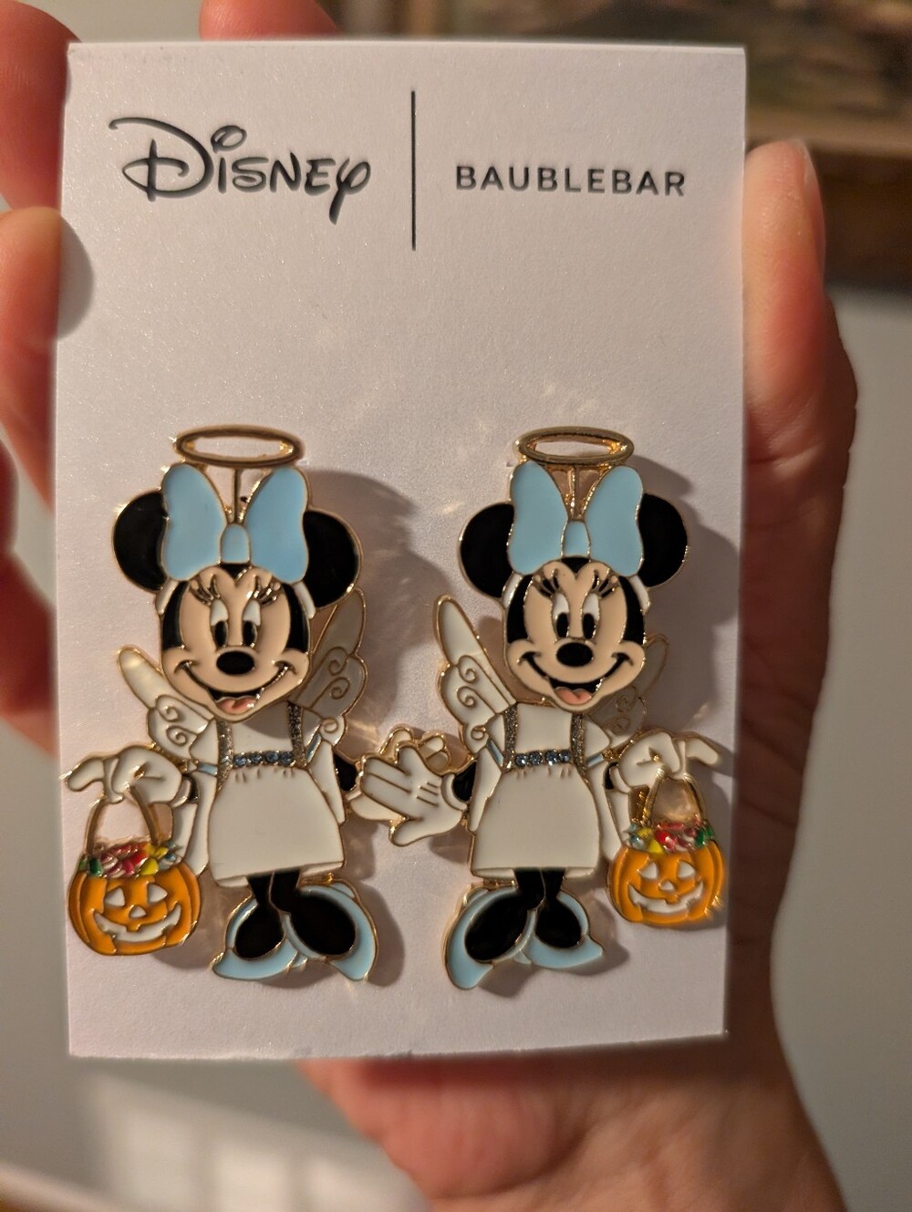 Disney x BaubleBar Minnie Halloween Angel Earrings - Black & Light Blue